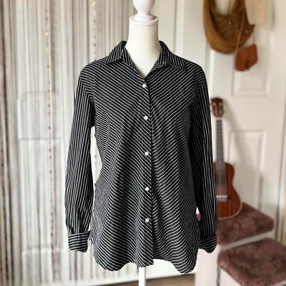 chaps black and white pinstripe button down shirt